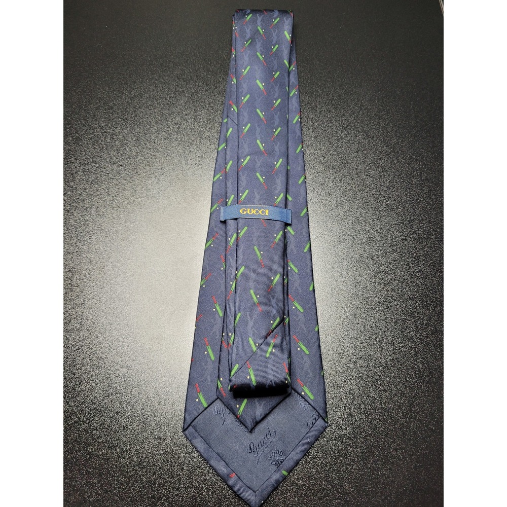 Gucci Men's Necktie Blue Cricket Bat Silk 3.75" x 58" Excellent - Picture 2 of 8